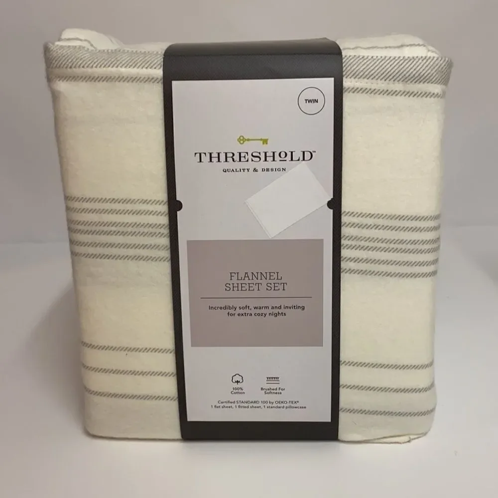 Threshold cream & gray striped twin flannel sheets‎